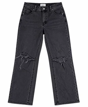 Rollas Jeans Womens 28 Black Denim Original High Rise Straight Distressed thumbnail 1