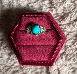 Gorgeous Stainless Steel Silver Faux Turquoise Ring Size 6 thumbnail 1
