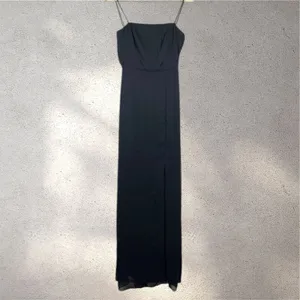 Dessy Collection Square Neck Chiffon Dress Size 2 Black Tie Back Bow Side Slit thumbnail 3