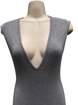 SheIn Gray Ribbed Knit Plunge Sleeveless Jumpsuit S Stretchy Bodycon Catsuit thumbnail 6