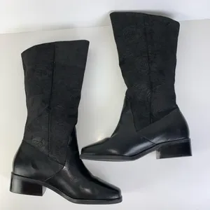 Black Floral Rose Embossed Suede Leather Boots Women's Sz 7 M Markon Suela thumbnail 7