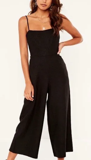 Glassons Black Jumpsuit Linen Straight Across Neck thumbnail 1