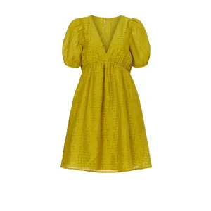 Madewell Kirkley Mini Dress Chartreuse Linen Blend Puff Sleeve Cutout Back 4 thumbnail 9