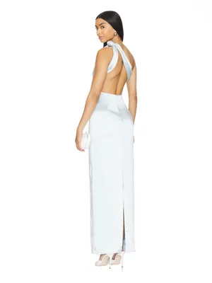 Lovers + Friends- Bella Gown One-Shoulder Satin in Light Silver-Blue Size XXS thumbnail 3