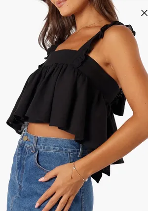 Petal & Pup Raye Ruffle Strap Bow Tie Back Cropped Top White thumbnail 3