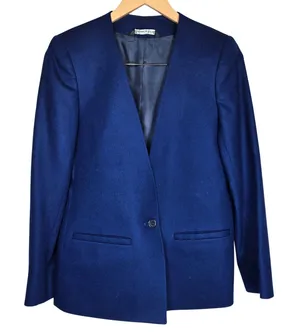 Hyde Point Petite Womens‎ Blue 100% Wool Collarless Single Button Blazer Size 6P thumbnail 1