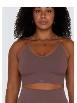SET Active sports bra tank top Sculptflex Ribbed Pepper halter vneck taupe thumbnail 5
