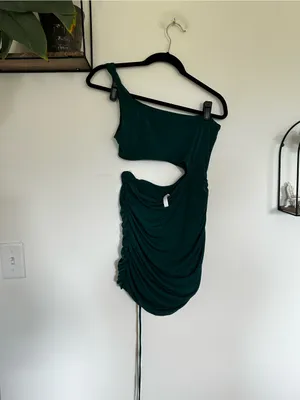 Lucy in the Sky Green One Shoulder‎ Cut Out Stomach Ruched Mini Dress Large thumbnail 3