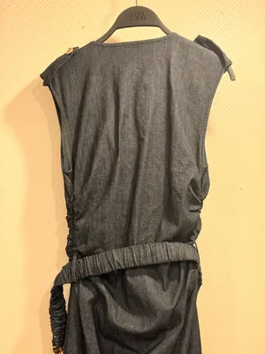 NWOT Zara Navy Blue Denim Button Front Sleeveless Midi Shirt Dress Gold Belt S thumbnail 11