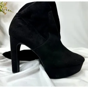 H & M Thigh High Platform Boots Stretch Faux Suede Black 10 thumbnail 14