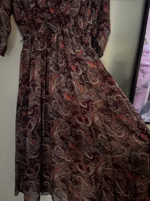 Long Wrap Dress in Burgundy thumbnail 5