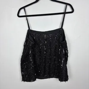 Loft Sequin Fringe Square Neck Cami Black Party Top‎ Evening Glam Size Large thumbnail 6