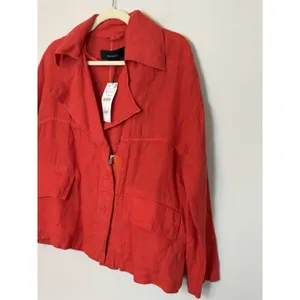 Zara 100% Linen Zip From Blazer Light Jacket Orange Sz M NWT thumbnail 2