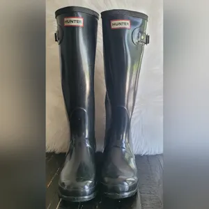 Hunter Original Black Gloss Rain Boots Women's Size 6 thumbnail 2