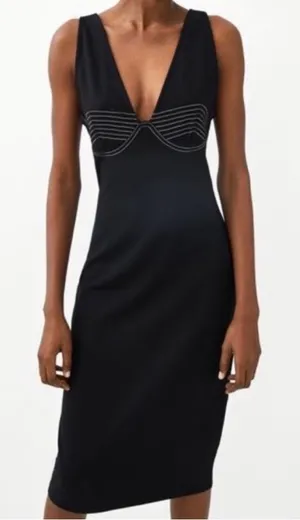 Zara black & white contrast stitch bodycon midi dress thumbnail 1