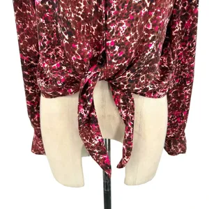 Aritzia Wilfred Silky Tie-Front Blouse Ptna Brown/E.‎ Fuchsia Size Medium thumbnail 5
