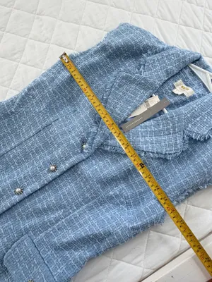 Maeve Anthropologie Blue Tweed Sleeveless Blazer Mini Dress Preppy Mod Quiet Luxury Size 6 thumbnail 7