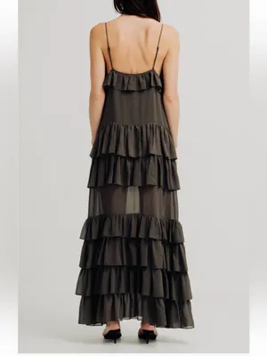 TORN BY RONNY KOBO Orcadia Tiered Ruffle Maxi Dress Dark Gray Size M NEW thumbnail 2
