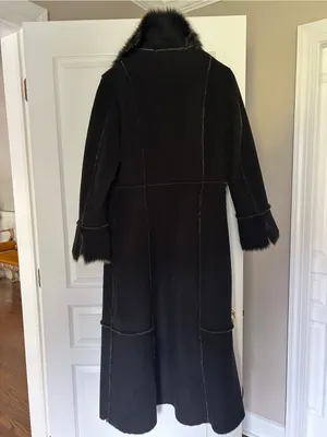 Vintage Platinum utex Black Faux-Fur Trim Long Trench Warm Coat Sz L thumbnail 8