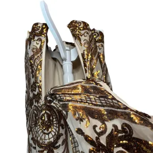 Windsor Sequin Maxi Dress Gold Bronze Damask Formal Prom Gown Art Deco Glam L thumbnail 4