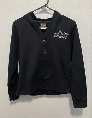 Harley Davidson California Black Hooded Henley Sweatshirt With Logo Front Pocket thumbnail 1