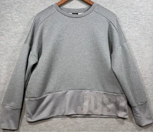 Nike‎ Dri Fit Gray Just Do It Sweatshirt Ribbed Texture Womens M Athleisure thumbnail 1