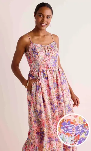 NWT Avara Just Me Iris Floral Embroidered Midi Dress Medium Smocked Cottage Boho thumbnail 1