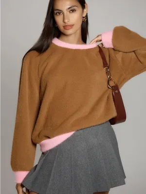 Maeve Anthropologie cozy ringer sweater brown pink xxs thumbnail 1