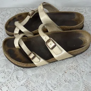 Birkenstock white leather straps slip on sandals sz 8 thumbnail 3