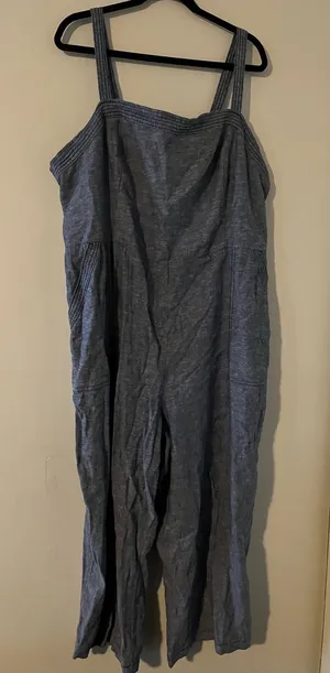 Old Navy Blue Chambray Linen Blend Straight Leg Jumpsuit 2X Euro Summer Capsule thumbnail 1