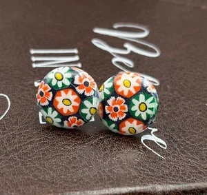 Vintage 60s Millefiori Glass Earrings Boho Stainless Steel thumbnail 1
