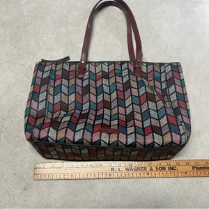 Fossil Women's Rachel Large Tote Bag Multicolor Chevron Zipper Top thumbnail 14