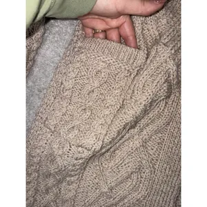 Aran Crafts Ireland Tan Chunky Cable Knit Wool Open Front Cardigan W Pockets‎ Xs thumbnail 5