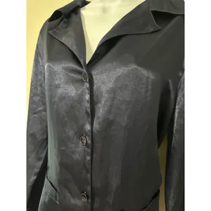 Victoria's Secret‎ Satin Button Up Long Sleeve Top Navy Blue Size M thumbnail 2