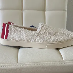 TOMS Cream and Red Fuzzy Slip-On Shoes thumbnail 9