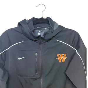 Nike Womens Softshell Hooded Jacket Black Full Zip Fleece Lined Sz M Embroidered thumbnail 3