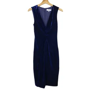 Reiss Mosaic Velvet Twist Front Dress Midnight Blue Sleeveless Sz US 2/UK 6‎ XS thumbnail 4