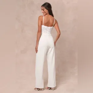 LULU’S Memorable Occasion White Beaded Sequin Wide-Leg Jumpsuit thumbnail 3