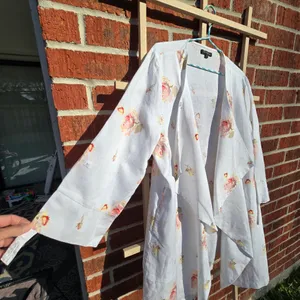 For Cynthia Linen Draped Front Floral 3/4 Sleeves Jacket XL thumbnail 2