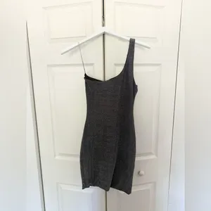 Meshki Scarlett Shimmer Dress Dark Silver Glitter One Shoulder Mini Size Small thumbnail 2