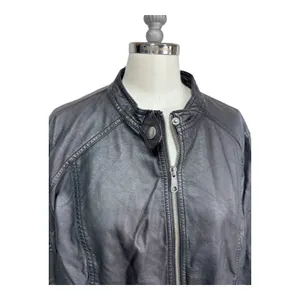 Old Navy Women's‎ XL Black Faux Leather Moto Bomber Jacket Zip Front thumbnail 2