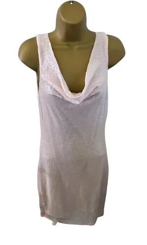 Club L London Cowl Neck Sequin Mini Dress Sleeveless Blush Pink 6 FLAWS thumbnail 1