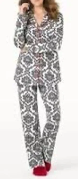 Soma Pajama Set Black White Damask Print Red Trim Women’s Medium Cozy Sleepwear thumbnail 1