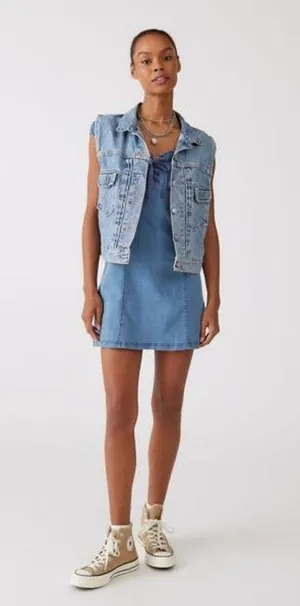 Urban Outfitters Nayda Denim Ruffle Lace up Stretch Mini Dress womens XS new thumbnail 8