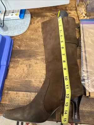 CROSS STAGE Chocolate Brown Suede Knee Boots Classic Heeled Adjustable Calf 7 thumbnail 13