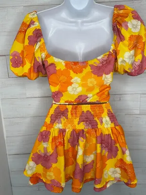 Agua Bendita Set Bailee Crop Top Teresa Tiered Skirt Yellow Blooms Size Small thumbnail 5