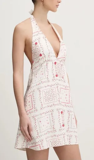 NWT Hollister Cream and Red Floral Halter Mini Dress Size L thumbnail 1