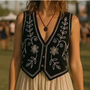 Y2K Vintage Agapo Collection Suede Leather Embroidered Vest Size Small thumbnail 1