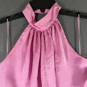 Ramy Brook Faux Feather Trim Halter Top Womens L Pink Fiyero Party Blouse NWT thumbnail 3