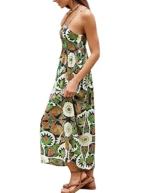 Cupshe Green Floral Print Cami Maxi Dress Medium thumbnail 2